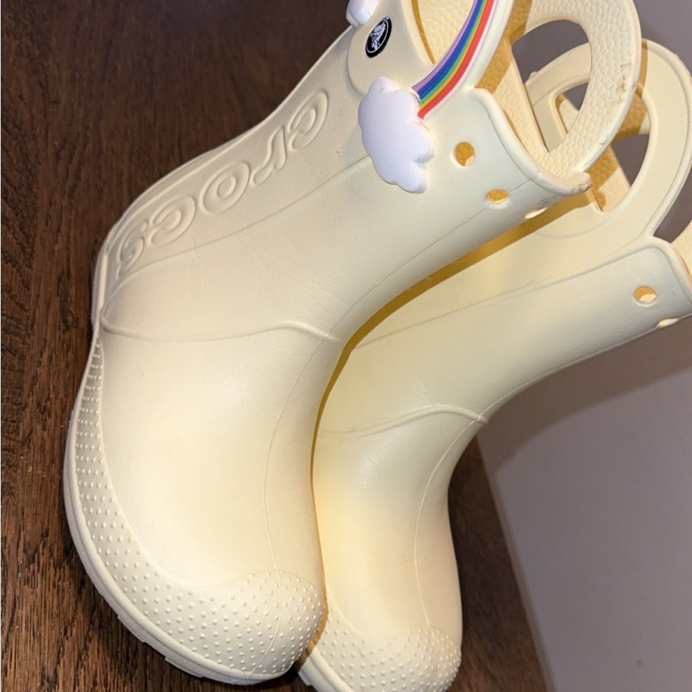 CROCS Cream Boots with Rainbow 🌈